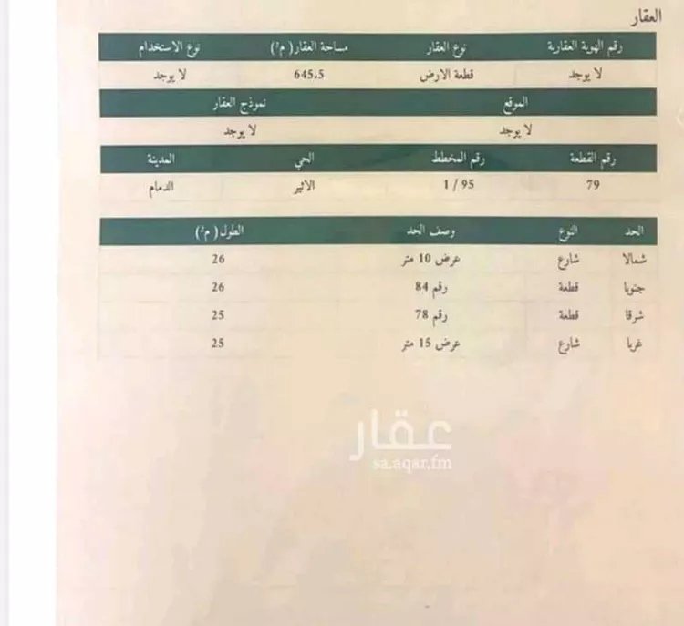أرض للبيع في شارع سليمان بن الاثير, حي الأثير, مدينة الدمام, المنطقة الشرقية