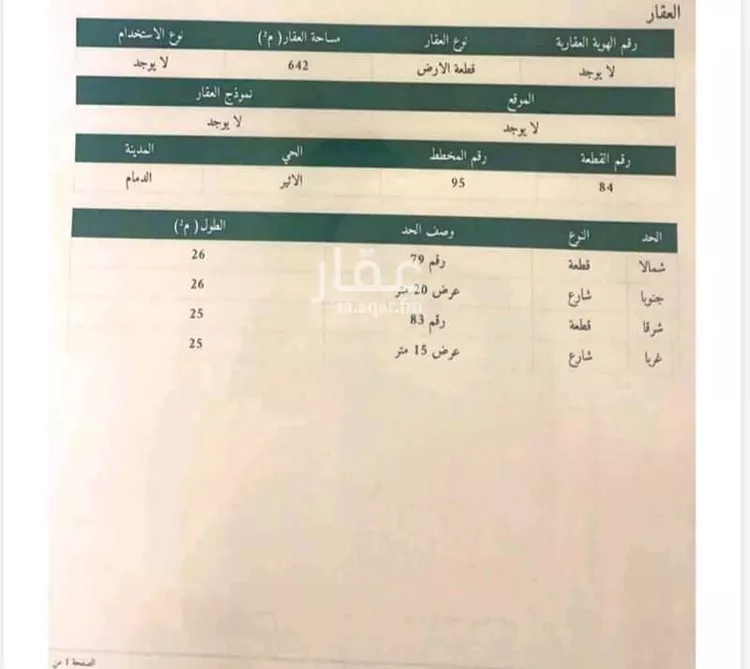 أرض للبيع في شارع سليمان بن الاثير, حي الأثير, مدينة الدمام, المنطقة الشرقية