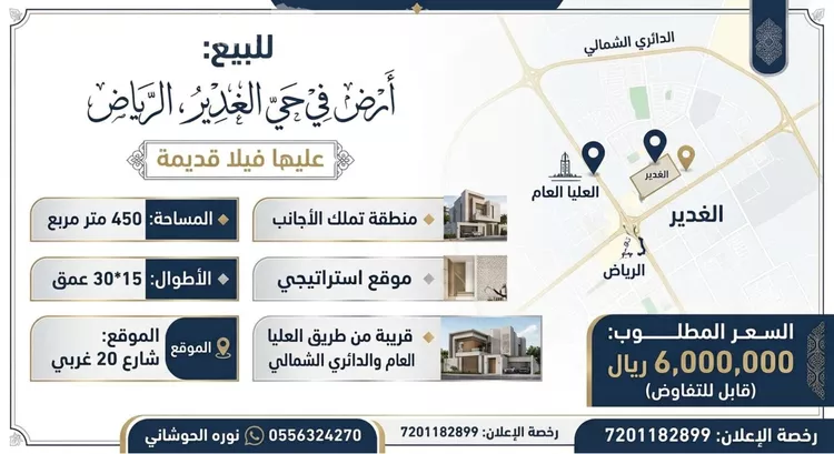 أرض للبيع في شارع أبي بكر الخطيب, حي الغدير, مدينة الرياض, منطقة الرياض صورة 2