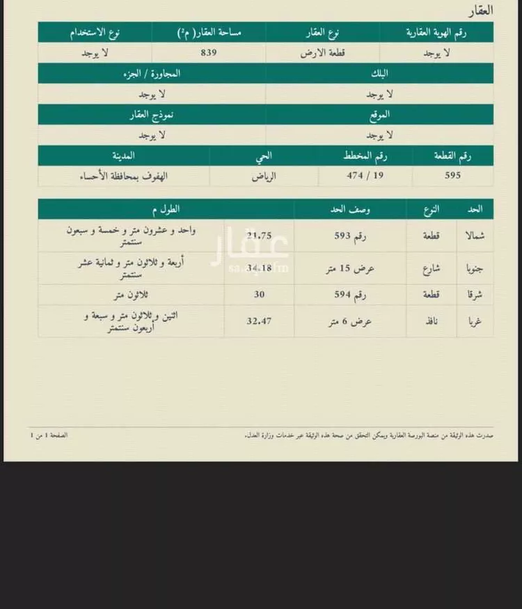 أرض للبيع في حي الرياض الثاني, مدينة الاحساء, المنطقة الشرقية