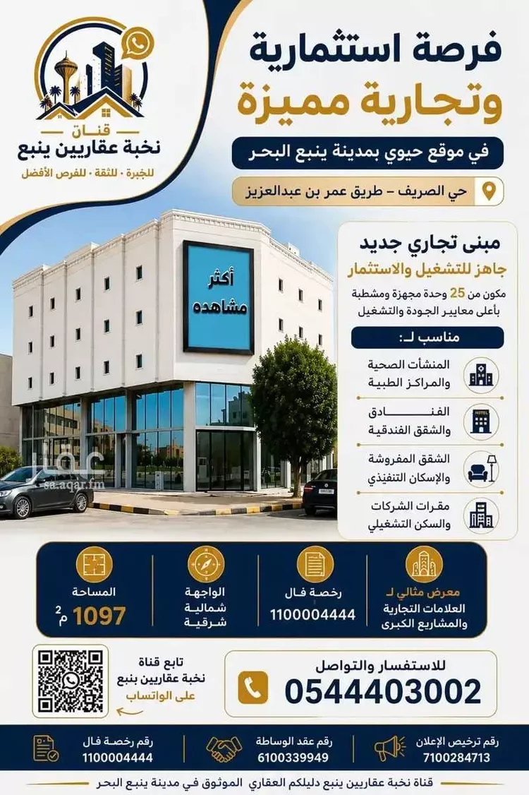 فندق للإيجار في شارع عمر بن عبدالعزيز, حي الصريف, مدينة ينبع, منطقة المدينة المنورة