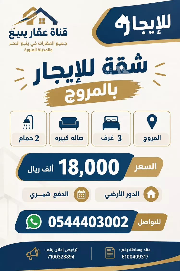 شقة للإيجار في شارع سعد البلنسي, حي المروج, مدينة ينبع, منطقة المدينة المنورة صورة 2