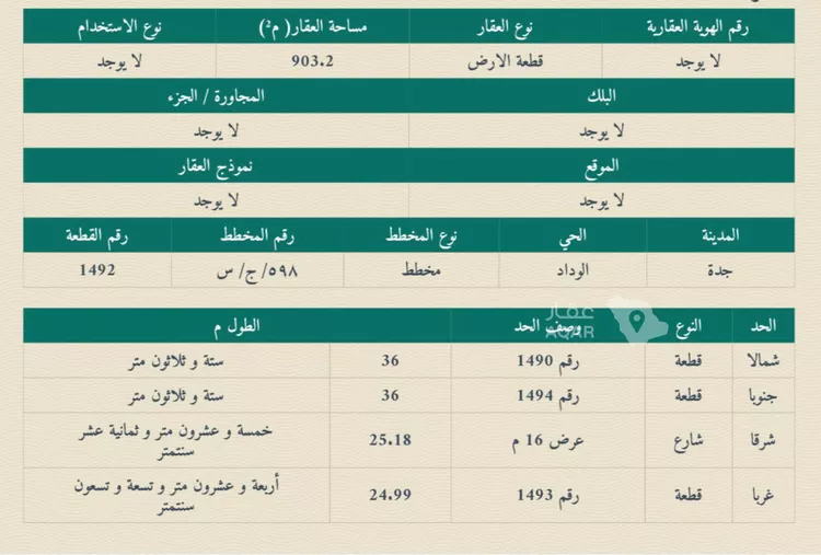 أرض للبيع في حي الوداد, مدينة جدة, منطقة مكة المكرمة