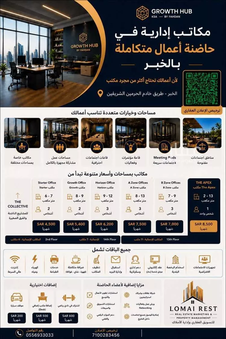 مكتب تجاري للإيجار في شارع عبد العزيز بن ماضي, حي مدينة العمال, مدينة الخبر, المنطقة الشرقية 1 صورة