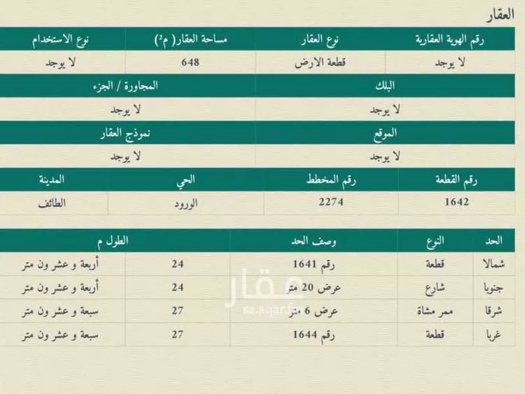 أرض للبيع في شارع العام , حي الورود, مدينة الطائف, منطقة مكة المكرمة