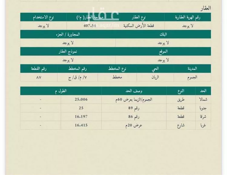 أرض للبيع في شارع الزيما, حي الريان, مدينة الجموم - الريان, منطقة مكة المكرمة صورة 2