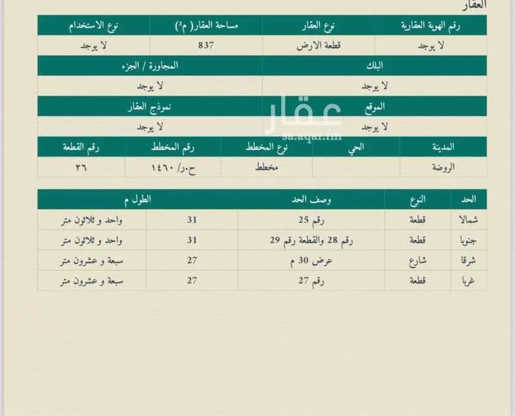 أرض للبيع في حي الروضة, مدينة الغزالة - الروضه, منطقة حائل