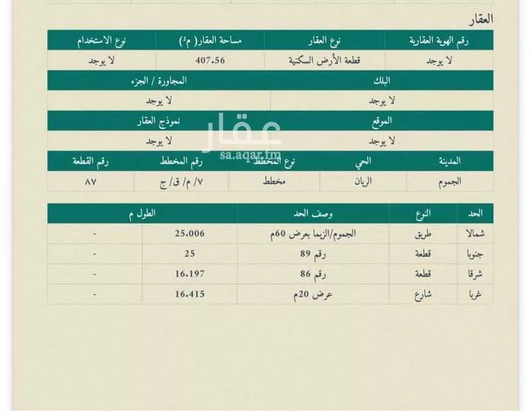 أرض للإيجار في شارع ٦٠ , حي الريان, مدينة الجموم - الريان, منطقة مكة المكرمة صورة 3