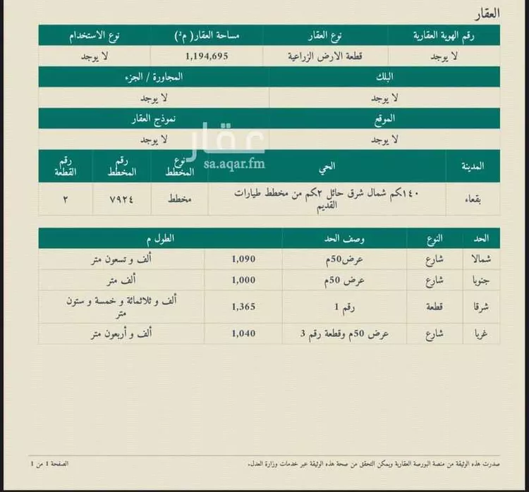 مزرعة للبيع في حي بقعاء الشرقية القديمة, مدينة بقعاء, منطقة حائل