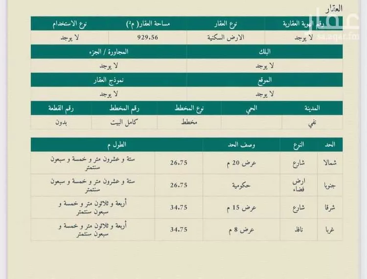 أرض للبيع في شارع مشرفه نفي 33, حي مشرفه نفي, مدينة مشرفه نفي, منطقة الرياض