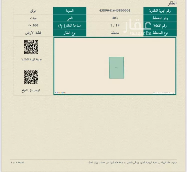 أرض للبيع في شارع 1 / 19 , حي صداء, مدينة صداء, منطقة حائل