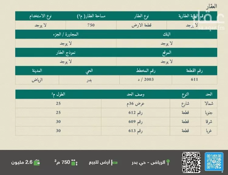 أرض للبيع في شارع الخليفة المامون, حي بدر, مدينة الرياض, منطقة الرياض صورة 2