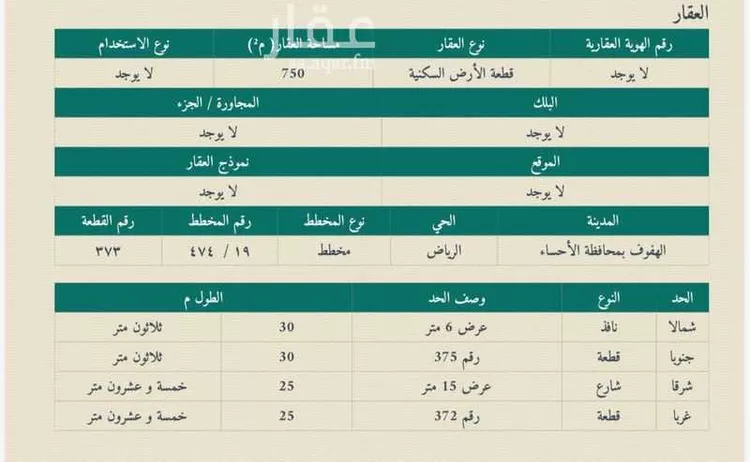 أرض للبيع في حي أبو حريف, مدينة الاحساء, المنطقة الشرقية صورة 2