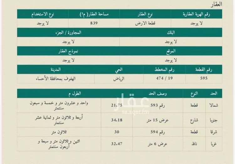 أرض للبيع في حي الرياض الثاني, مدينة الاحساء, المنطقة الشرقية صورة 2