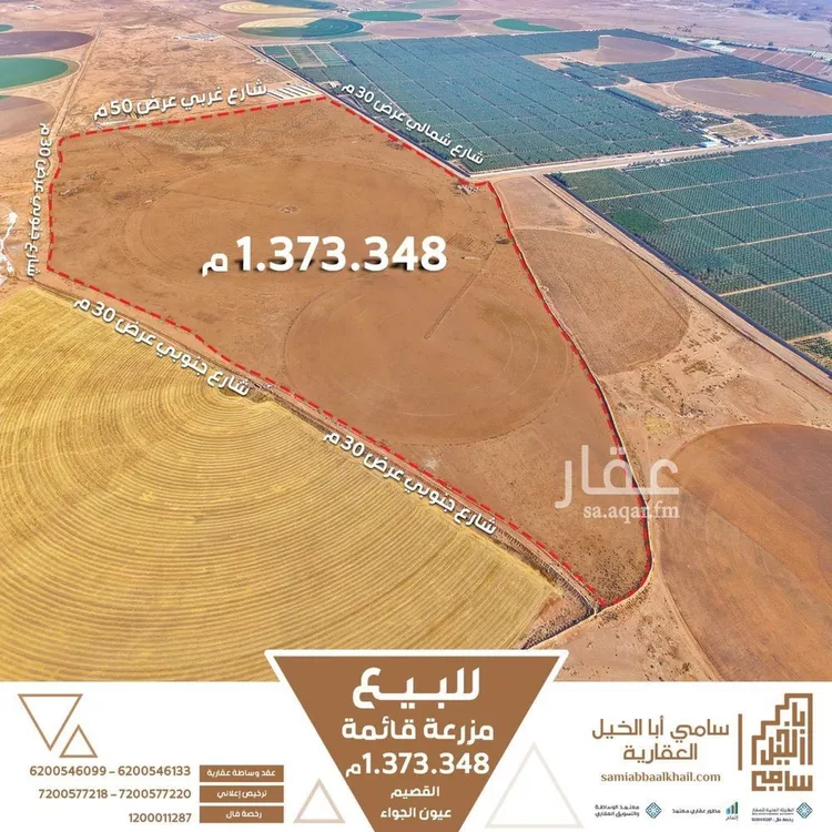 مزرعة للبيع في شارع شارع, مدينة عيون الجواء, منطقة القصيم