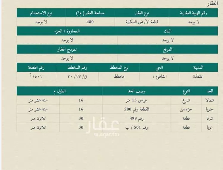 أرض للبيع في شارع 20169174, حي الشاطئ 1, مدينة القنفذة, منطقة مكة المكرمة صورة 4
