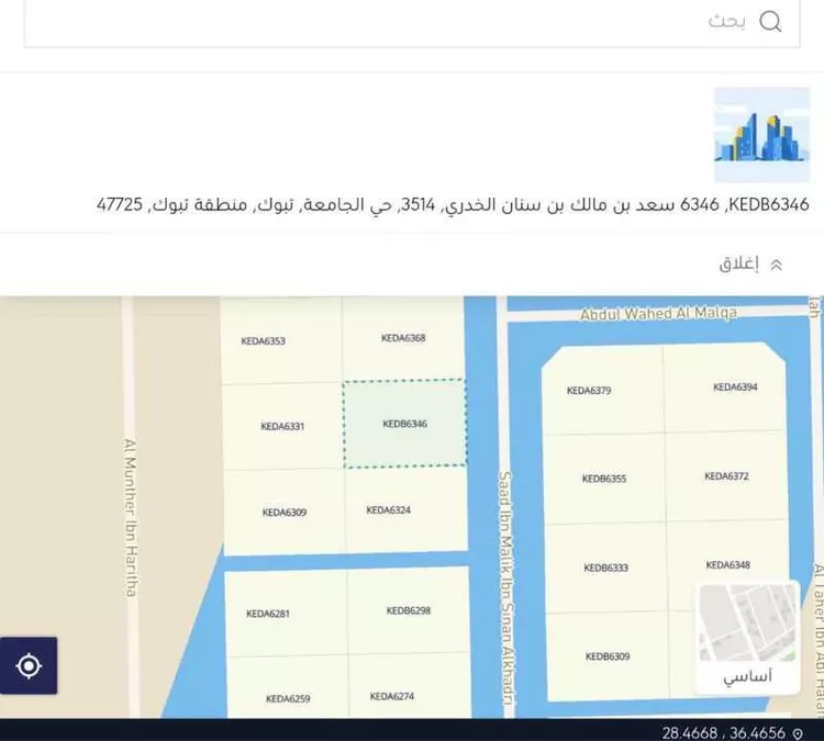 أرض للبيع في شارع الكروم, حي الجامعة, مدينة تبوك, منطقة تبوك صورة 2