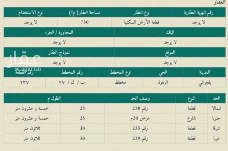 أرض للبيع في حي الجزيرة, مدينة الجنابين, منطقة الباحة