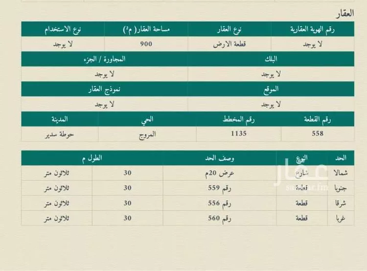 أرض للبيع في شارع بدون, حي المروج, مدينة حوطه سدير, منطقة الرياض