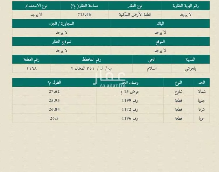 أرض للبيع في شارع بدون, حي السلام, مدينة بلجرشي, منطقة الباحة