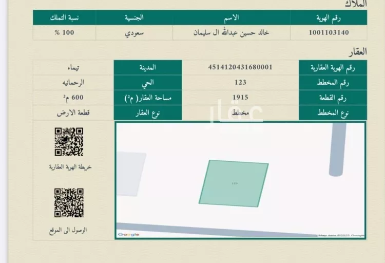 أرض للبيع في شارع شارع ابن ابي غالب, حي الرحمانية, مدينة تيماء, منطقة تبوك