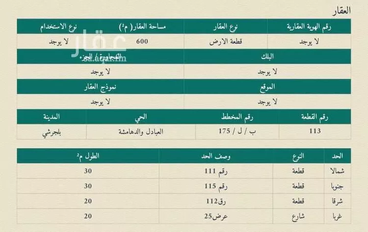 أرض للبيع في مدينة بلجرشى, منطقة الباحة