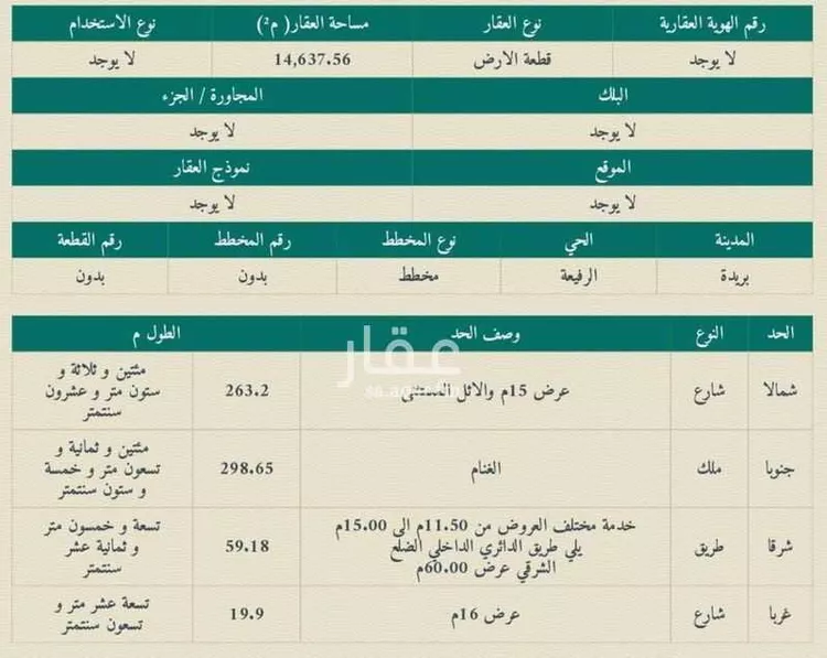 أرض للبيع في شارع الدائري الداخلي الضلع الشرقي, حي الرفيعة, مدينة بريدة, منطقة القصيم صورة 4