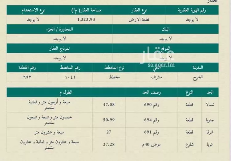 أرض للبيع في شارع مالك ابن النضر ، حي قرطبة ، الخرج ، الخرج