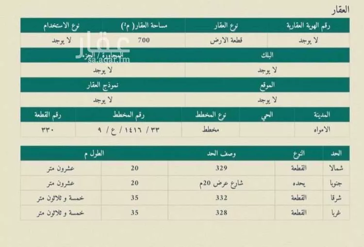 أرض للبيع في شارع عثمان ابن عفان ، الامواه ، الا مواه