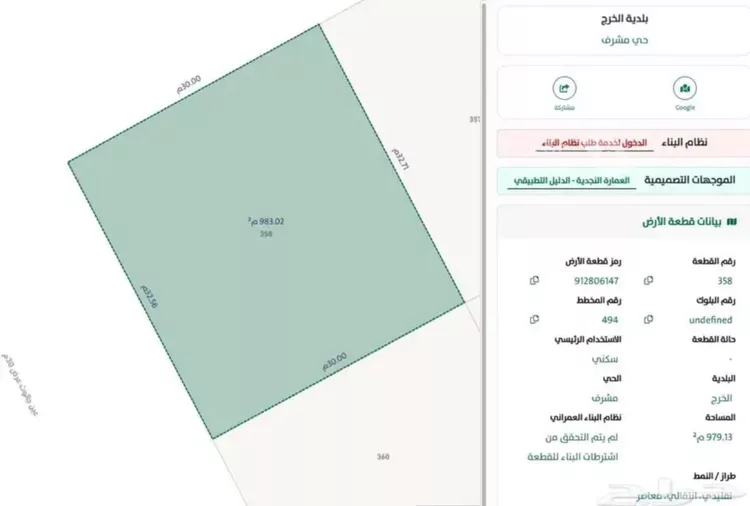 أرض للبيع في شارع صلاح الدين الايوبي, حي مشرف, مدينة الخرج, منطقة الرياض