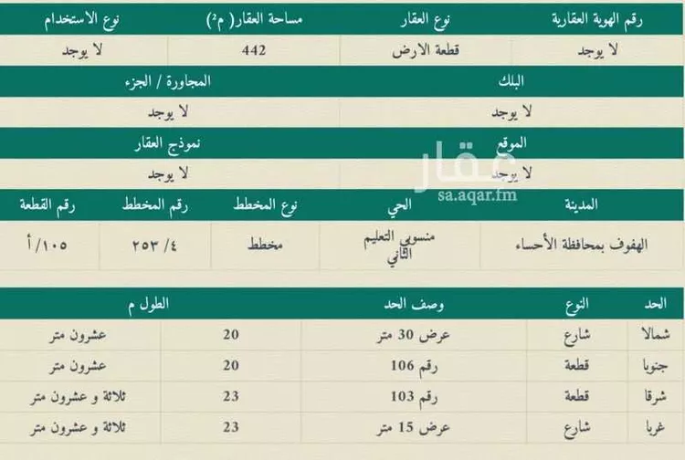Land for Sale in Al Hofuf Jonob Mansobi Al Taleem