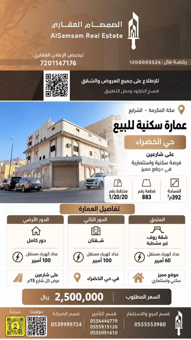 عمارة للبيع في شارع المهدي, حي الشرائع, مدينة مكة المكرمة, منطقة مكة المكرمة صورة 2
