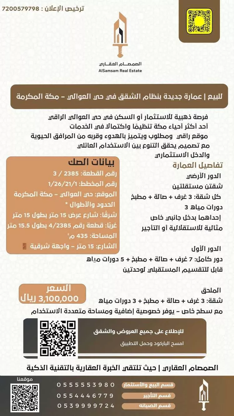 عمارة للبيع في شارع الملسن, حي العوالي, مدينة مكه المكرمه, منطقة مكة المكرمة صورة 2