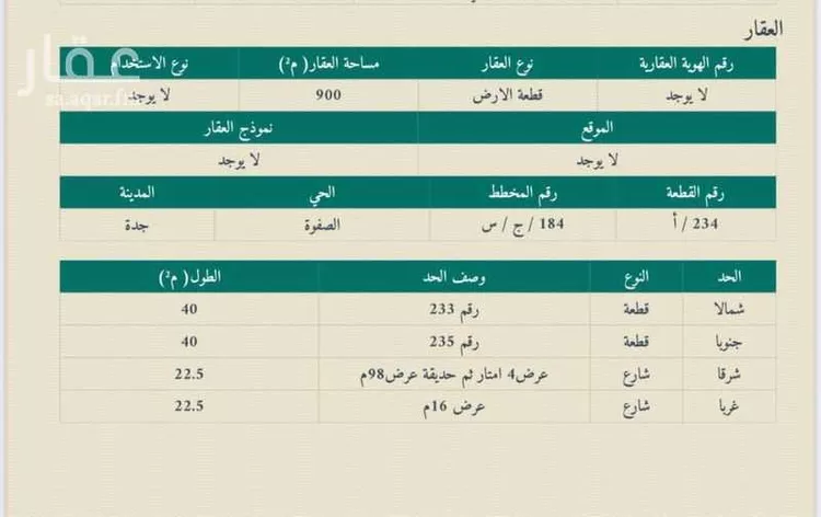 أرض للبيع في شارع 13459091, حي الصفوة, مدينة جدة, منطقة مكة المكرمة