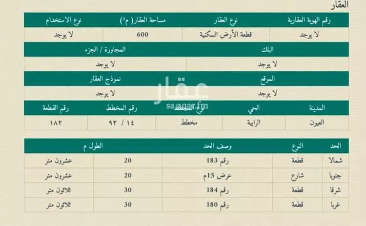 أرض للبيع في شارع أصيل الهذلي, حي الرابية, مدينة العيون, المنطقة الشرقية