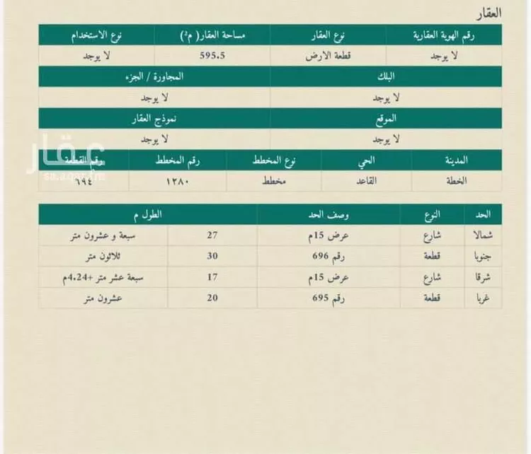 أرض للبيع في شارع عثمر المخطط 396 ، القاعد ، منطقة حائل