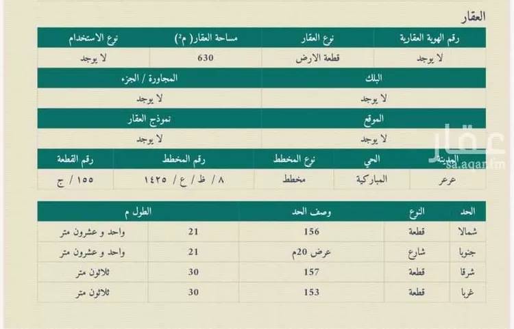 أرض للبيع في شارع محمد الجبيلي, حي المباركية, مدينة عرعر, منطقة الحدود الشماليه صورة 2