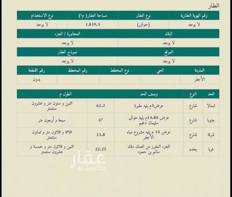 أرض للبيع في شارع عبد الرحمن الرازي, مدينة الأجفر, منطقة حائل