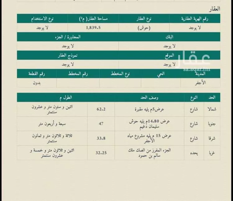 أرض للبيع في شارع عبد الرحمن الرازي, مدينة الأجفر, منطقة حائل