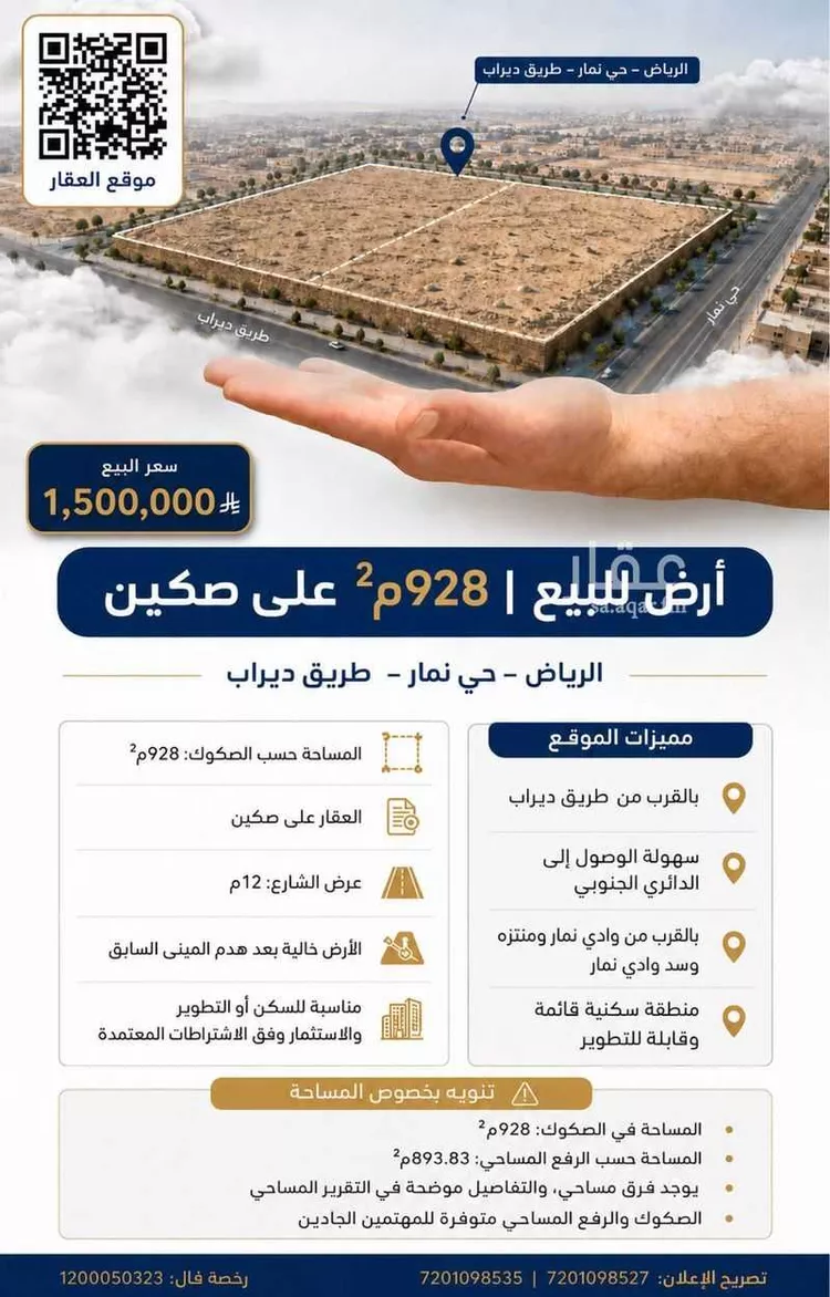 أرض للبيع في شارع أبي العباس الزكي, حي نمار, مدينة الرياض, منطقة الرياض صورة 2