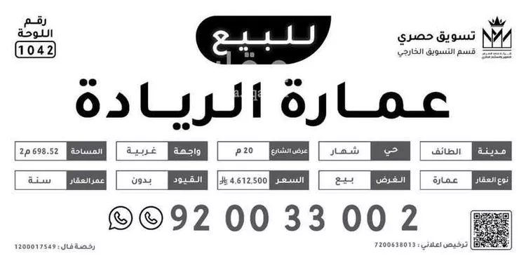 عمارة للبيع في شارع طريق الشفاء, حي شهار, مدينة امارة منطقة مكة المكرمة - الطائف, منطقة مكة المكرمة