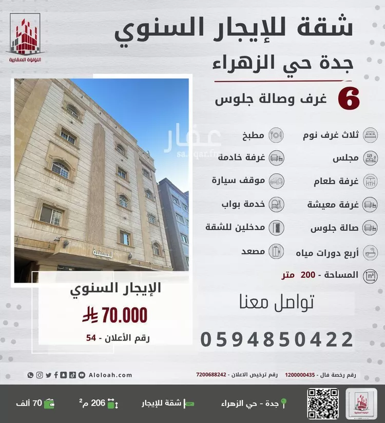 شقة للإيجار في شارع عبدالله كاظم, حي الزهراء, مدينة جدة, منطقة مكة المكرمة