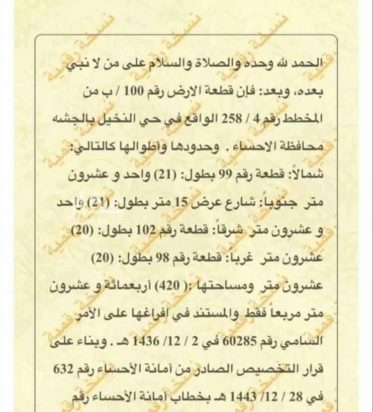 أرض للبيع في شارع محمد السنوسي, حي النخيل1, مدينة الاحساء, المنطقة الشرقية صورة 2