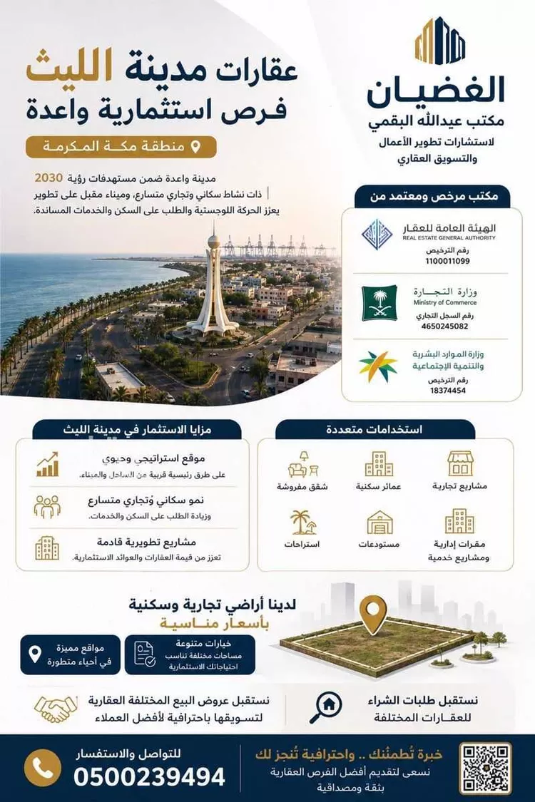 أرض للبيع في شارع المعتضد بالله ابن ابي القاسم, حي (حي رقم (5, مدينة الليث, منطقة مكة المكرمة صورة 2