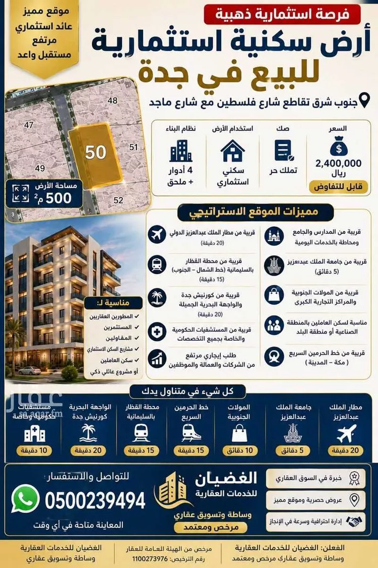 أرض للبيع في شارع غرناطة, حي العزيزية, مدينة جدة, منطقة مكة المكرمة