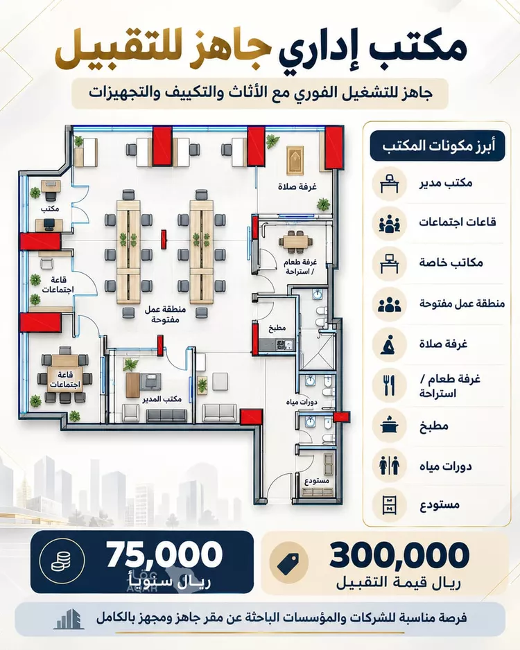 مكتب تجاري للإيجار في شارع الامير محمد بن عبدالعزيز, حي العزيزية, مدينة جدة, منطقة مكة المكرمة