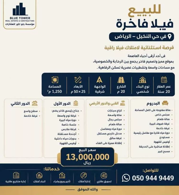 فيلا للبيع في شارع وادي ملحة, حي النخيل, مدينة الرياض, منطقة الرياض