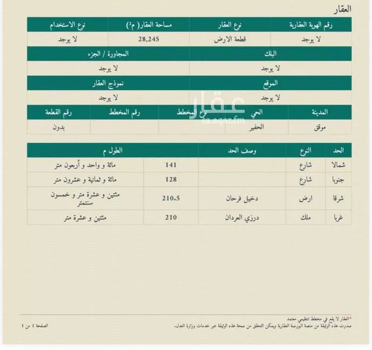 أرض للبيع في شارع ٣٠ متر شمالي جنوبي, حي الحفير, مدينة الحفير, منطقة حائل صورة 5