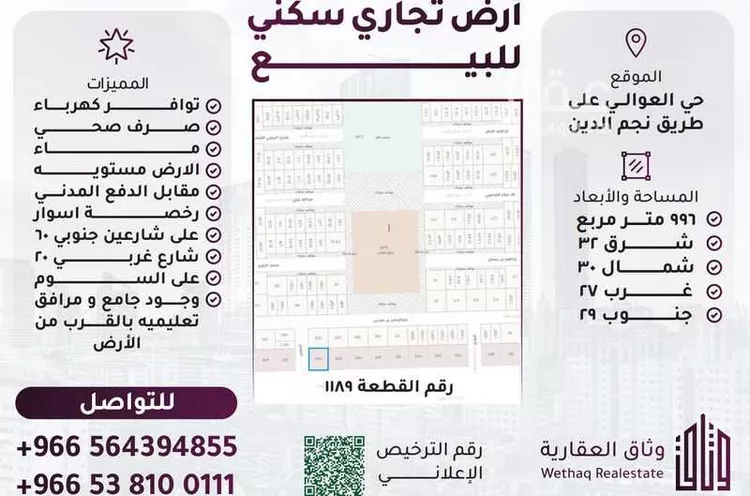 أرض للبيع في شارع نجم الدين الايوبي الفرعي, حي العوالي, مدينة الرياض, منطقة الرياض صورة 5