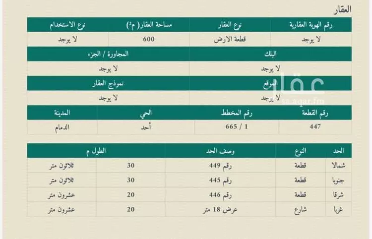 أرض للبيع في شارع سهل بن مضر, حي أحد, مدينة الدمام, المنطقة الشرقية